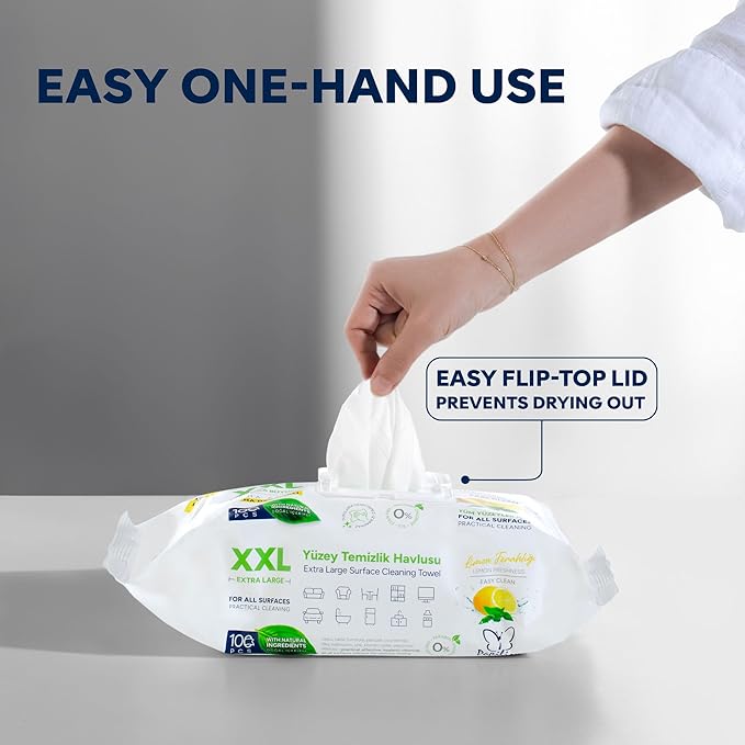PAPILION Multi-Surface Cleaning Wipes, Lemon Scent, Removes Dirt & Stains, Paraben & SLS-Free, Surface-Safe Formula for Everyday Home, Kitchen & Office Cleaning, Flip-Top Pack, 100 Count