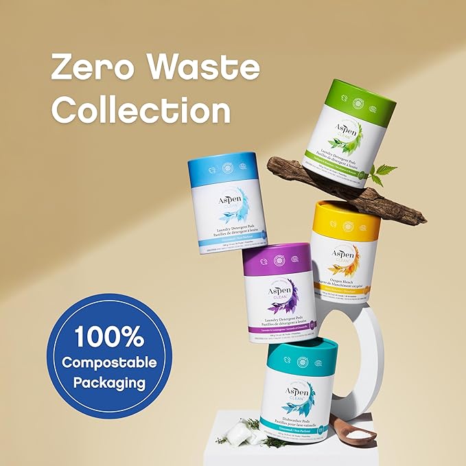 AspenClean | Unscented Dishwasher Pods | Cuts Grease and Grime | Zero Plastic | Non - Toxic | 100% Natural Dishwasher Detergent | EWG Verified - 28 Count