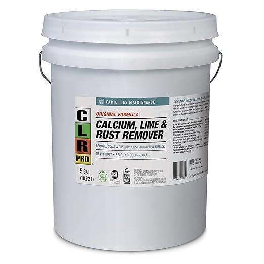 CLR PRO Calcium, Lime & Rust Remover - Quickly Removes Calcium and Lime Deposits, Stubborn Rust Stains, and Household Hard Water Deposits, Soap Scum, and Dirt - 5 Gallon Pail