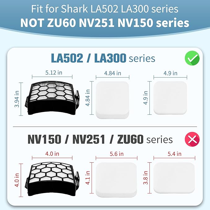 Improvedhand LA502 LA300 Filters Compatible with Shark Rotator Navigator Lift-Away ADV DuoClean PowerFins Upright Vacuum LA300 LA301 LA322 LA502 Replaces Part # XFFK320 & XHF320 hepa filter