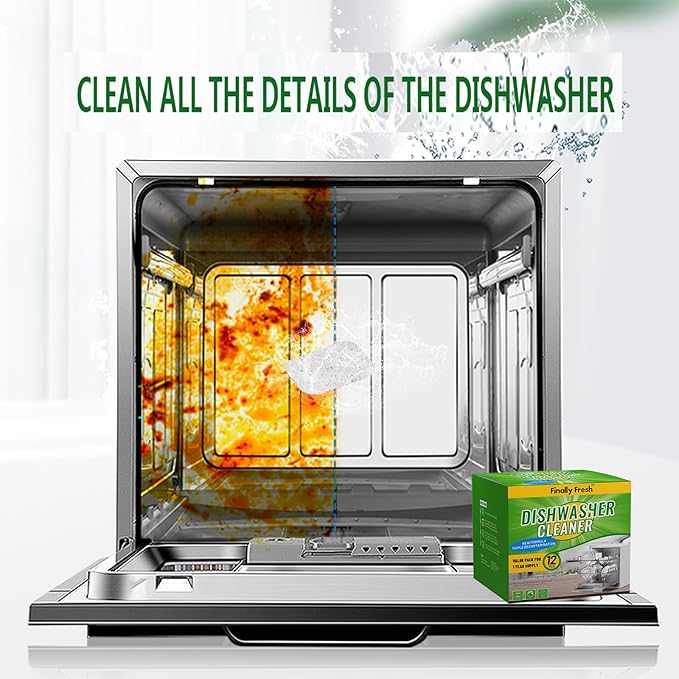 Finally Fresh Dishwasher And Deodorizer, Dishwasher Cleaner Tablets to Remove Limescale and Mineral Buildup, Formulated to Clean Inside All Machine, 12 Count.