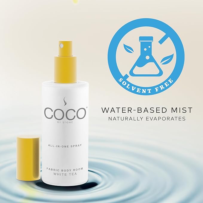 COCO by Stone 5oz All-in-One Spray (White Tea) Shake & Spray Formula for Fabric, Pillows, Interiors, Clothing, Home Fragrance Accessories, Room Perfume, Room Deodorizer, Vegan & Cruelty-Free