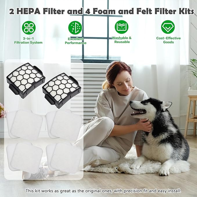 Filter Replacement for Shark LA300 LA301 LA322 LA351 LA500 LA502 LA555 LA360 LA362 LA401 LA455 LA702 Rotator Lift-Away ADV DuoClean PowerFins Upright Vacuum, Part XFFK320 & XHF320 2 HEPA 4 Foam