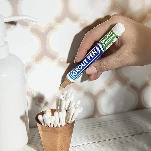 Grout Pen Beige Tile Paint Marker: Waterproof Grout Paint, Tile Grout Colorant and Sealer Pen - Beige, Narrow 5mm Tip (7mL)