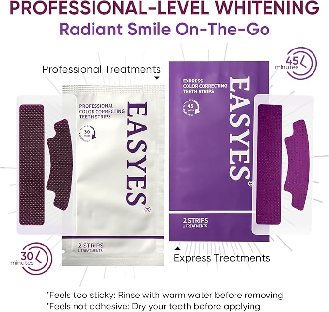 Purple Teeth Whitening Strips, Color Correcting White Kit, Peroxide-Free with Hydroxyapatite, Express & Professional Strips, Enamel Safe for Sensitive Teeth, Tooth Stain Remover (14 Strips)