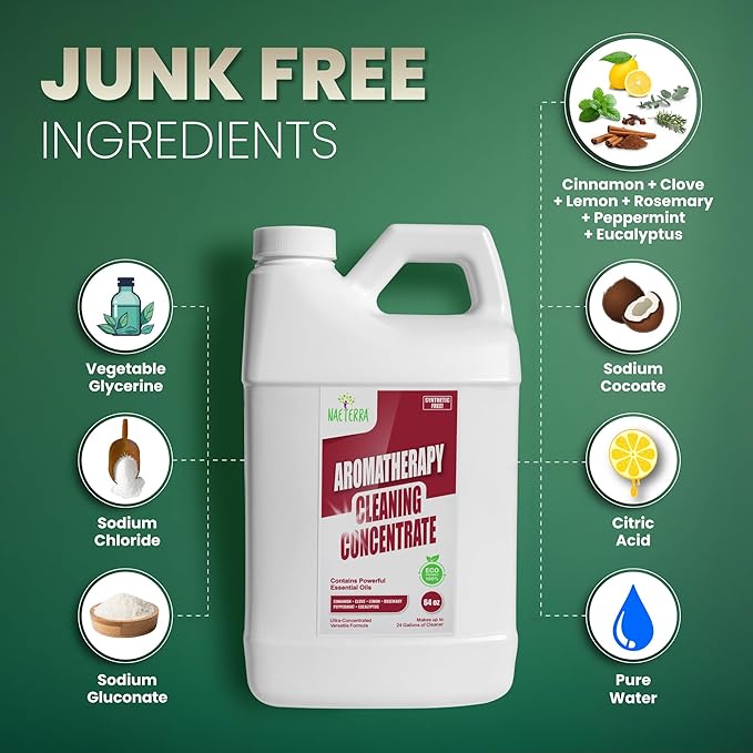 Naeterra Aromatherapy Cleaning Concentrate 64 oz - Natural All Purpose Multi Surface Cleaner - Plant Based Essential Oil Formula for Floors, Glass & Counters - Makes 24 Gallons - Pet Safe & Non Toxic