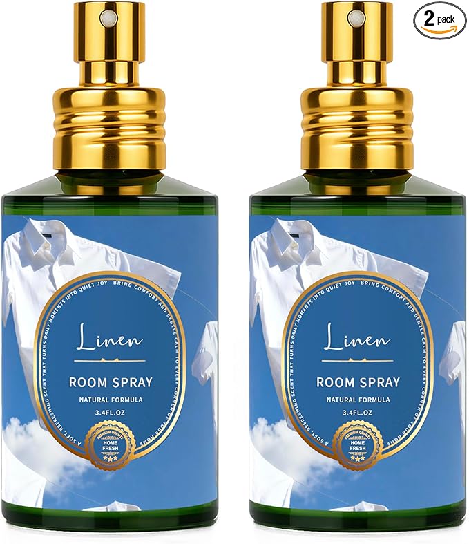 Linen Room Spray 2 Pack, 3.4oz/100ml Each – Long-Lasting Air Freshener & Odor Eliminator for Home, Bathroom, Bedroom & Office, Concentrated Room Spray