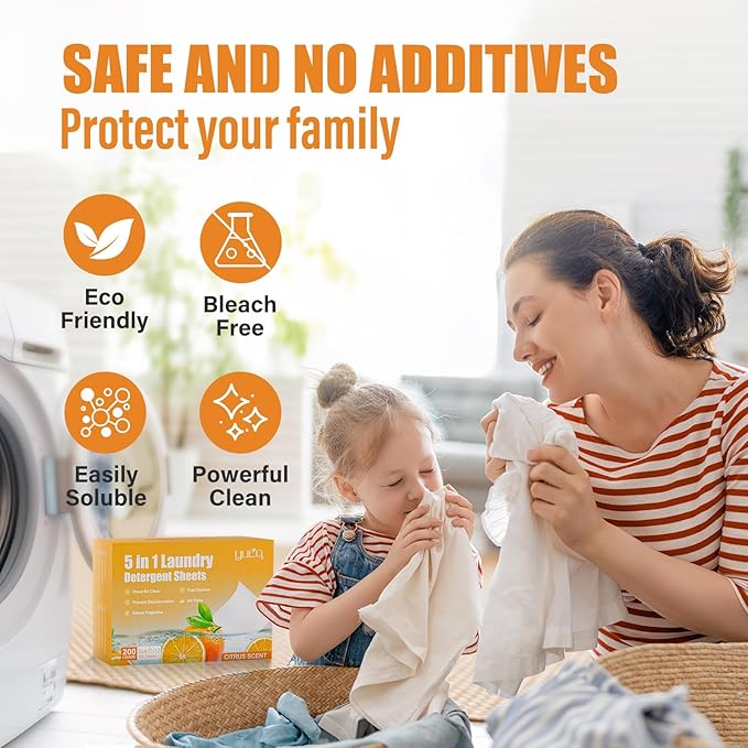 YUCO Laundry Detergent Sheets-Liquidless Eco-Friendly Travel Laundry Sheets Detergent for Travel No Plastic & Hypoallergenic (Citrus)