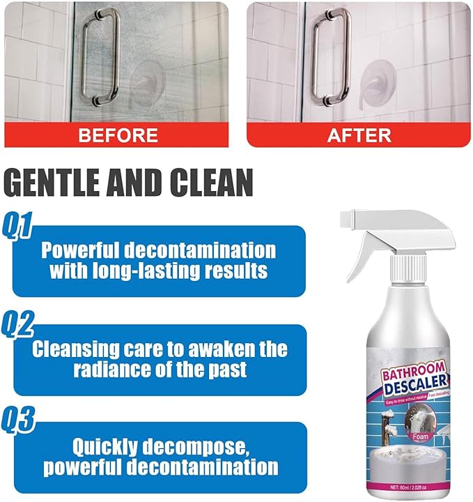 60ml/2.02fl oz Bathroom Descaler, Bathroom Descaler Foam Cleaner, Stubborn Stains Cleaner, Bathroom Descaler Spray, Bubble Cleaner Foam Spray, All Purpose Rinse Cleaning Foam for Bathroom (3PCS)