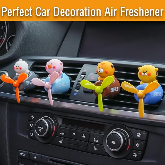 2 Pcs Pilot Car Air Fresheners, Cute Rabbit Car Vent Clip Air Freshener with 8 Fragrant Tablets Automotive Air Outlet Fan Diffuser, Automotive Interiors Vent Decoration (Rabbit+Pig)