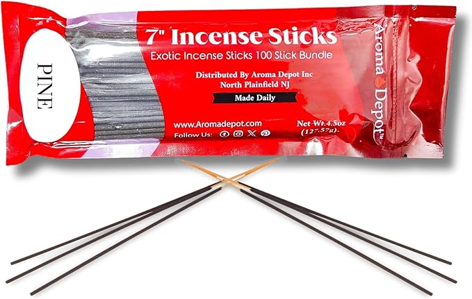 Aroma Depot Pine 7" Incense Sticks. Approx. 85 to 100 Sticks Per Bundle, Length - 7 Inch, Each Natural Stick Burns for 35 to 45 mins. Exotic Long-Lasting Fragrance.