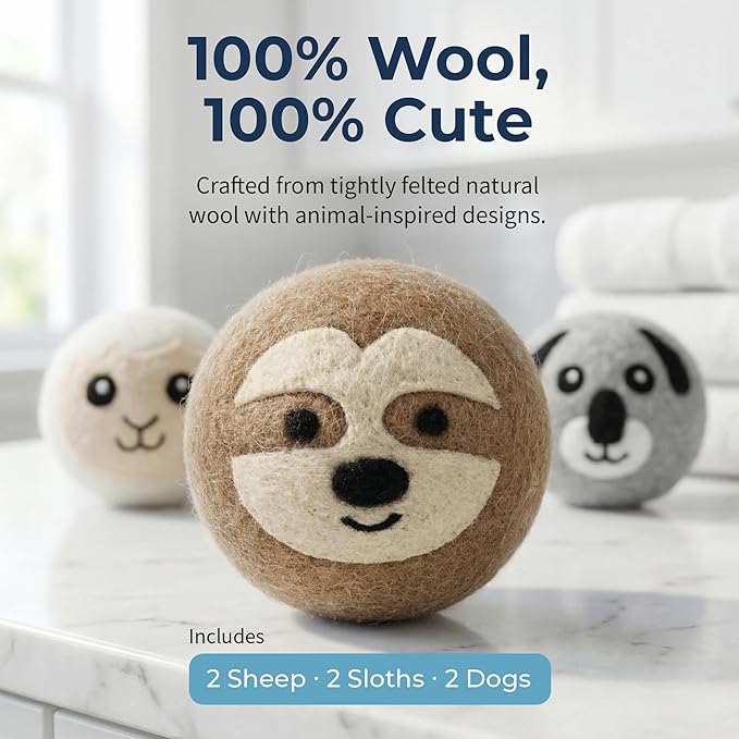 Best Brands Wool Dryer Balls 6 Pack - 100% Natural Fabric Softener Alternative, Reusable Laundry Balls for Dryer, Reduces Static Cling, Wrinkles & Drying Time, Safe for Baby Clothes & Delicates