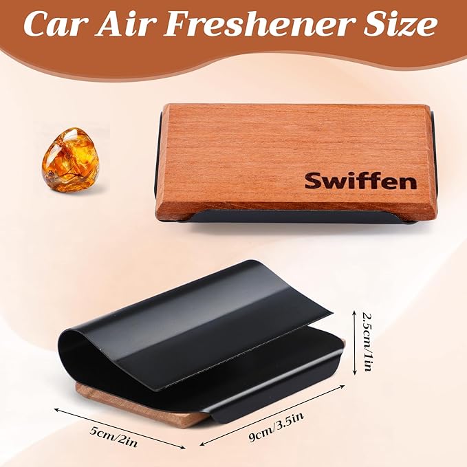 4 Pcs Car Wood Air Freshener Amber Scents Wood Fragrance Automotive Odor Eliminator for Visor Clip Vehicle Scent Diffuser Scent Refill, Clip Included
