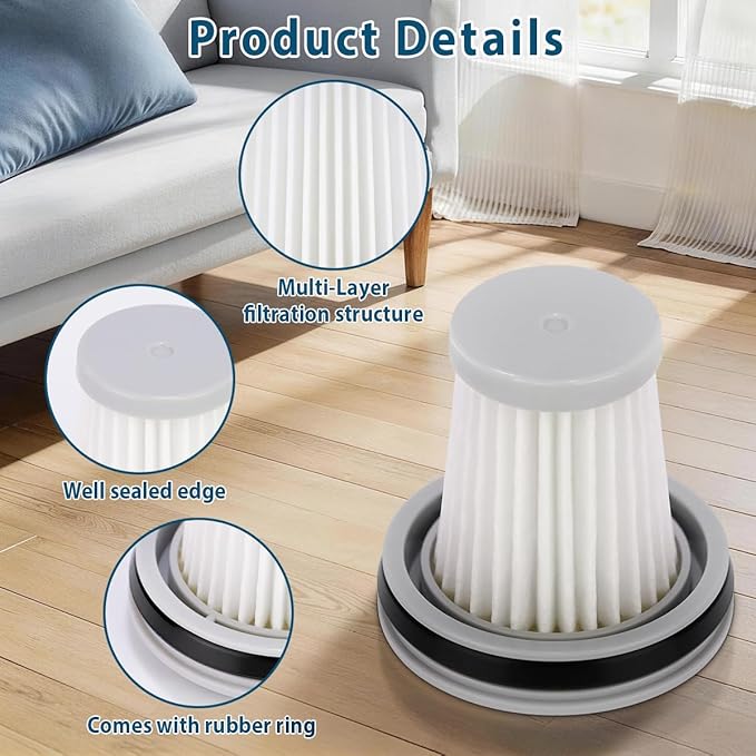 4 Pack HEPA Filter Replacement Compatible with Fanttik Slim V8 Apex / V9 Mix / V10 Mix/Slim V10 Apex Cordless Car Vacuum Cleaner, Washable and Reusable HEPA Filters