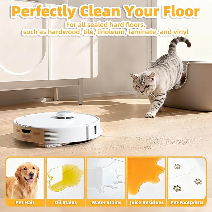 8 Pack Mop Pads Compatible with Roborock QV 35A/Saros 10R/Q Revo/Qrevo S/Qrevo Pro/Qrevo Plus/Qrevo Master/Qrevo Slim/Qrevo Curv/Qrevo Edge Robot Vacuum Cleaner, Cleaning Pad Replacement Accessories