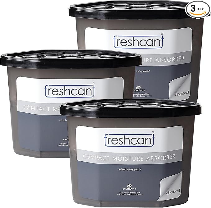 Freshcant Moisture Absorber Bundle, Room and Closet Freshener, Moisture and Odor Absorber for Home, Rooms, Basement, Garage, Prevents Musty Odor, Controls Moisture, Pack of 3, Charcoal
