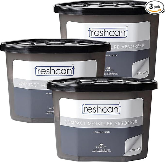 Freshcant Moisture Absorber Bundle, Room and Closet Freshener, Moisture and Odor Absorber for Home, Rooms, Basement, Garage, Prevents Musty Odor, Controls Moisture, Pack of 3, Charcoal