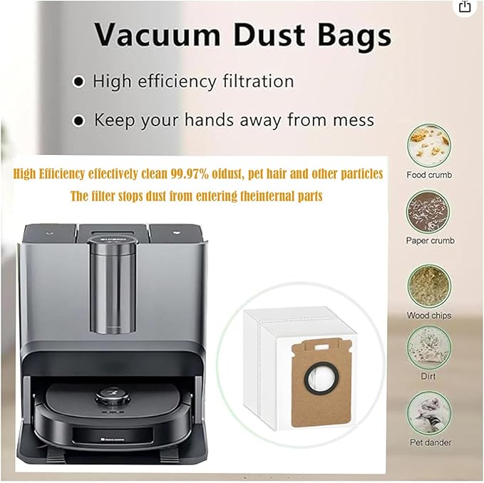 Replacement Dust Bags Compatible With Roborock H60 Hub / H60 Hub Pro / H60 Hub Ultra / H50 Ultra Cordless Vacuum Cleaner, 10 Pack Spare Parts Accessories