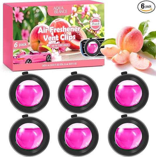 Car Air Freshener Vent Clips, Peach Scent, 6 Pack, Long Lasting Scent Up to 180 Days