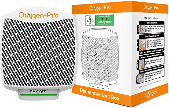 Oxygen-Pro - Fragrance Dispenser, Commercial Air Freshener and Deodorizer, Wall Mounted, Battery Operated Automatic Dispenser, Odor Eliminator and Fragrancing System (6 Pack)