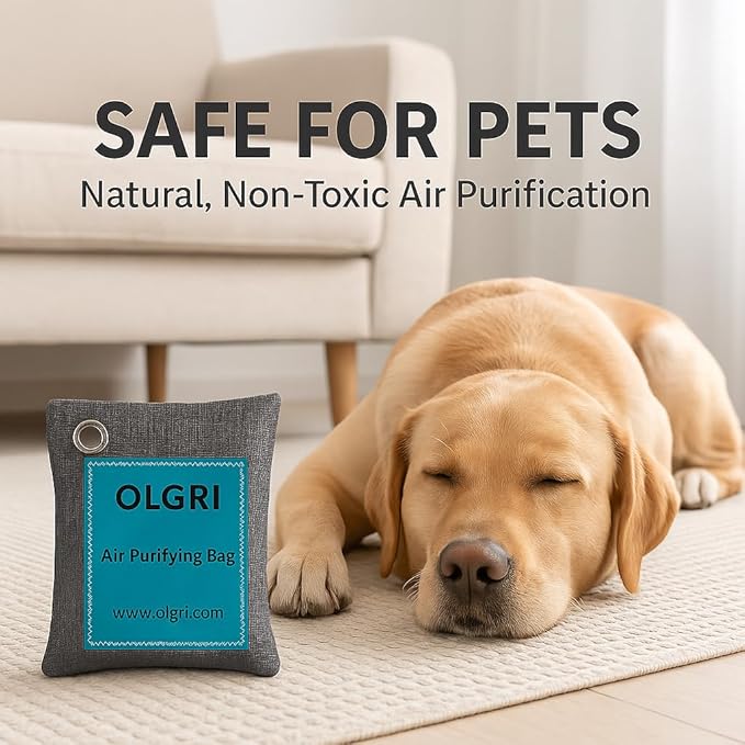 Charcoal Air Purifier Bags by OLGRI – Natural Odor Absorber for Cars, Bathrooms, Closets, Shoes & Pets – 4-Pack Bamboo Deodorizer with Activated Charcoal