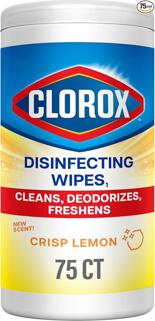 Clorox Disinfecting Cleaning Wipes, Bleach Free, Crisp Lemon, 75 Count (Pack May Vary)