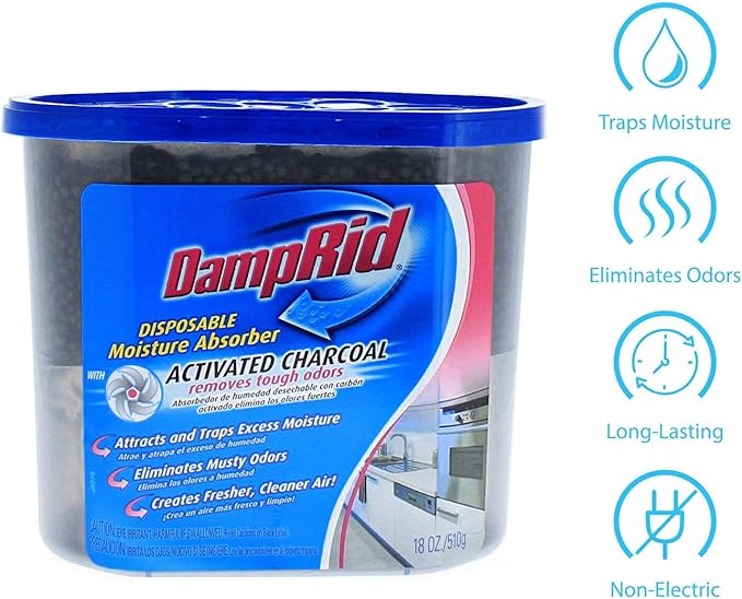 DampRid Fragrance Free Disposable Moisture Absorber with Activated Charcoal - 18oz; Moisture Absorber & Odor Remover