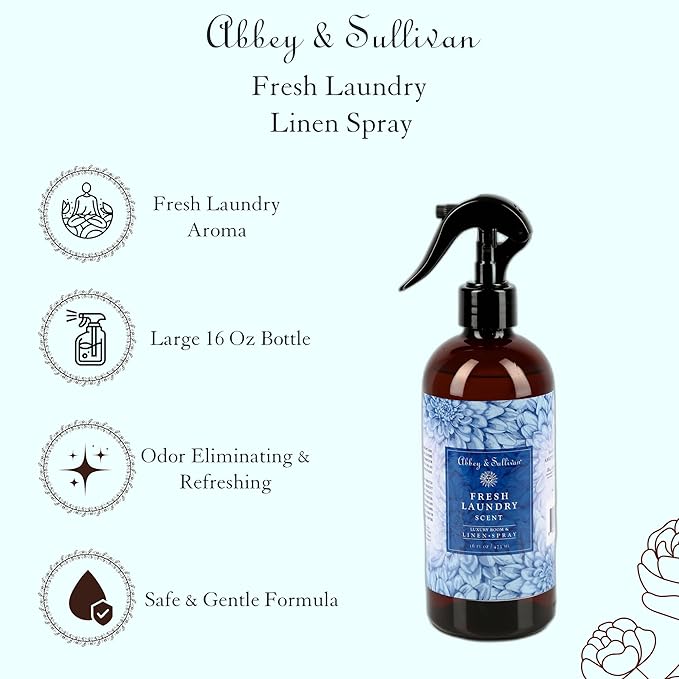 Abbey & Sullivan Linen Spray, Fresh Laundry Scent with Fresh Green Floral Musk, Pack of 2, 16 oz