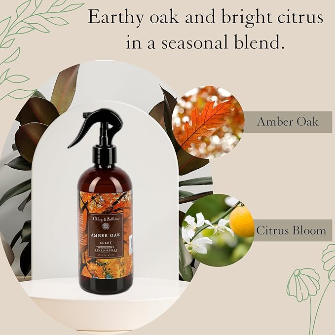 Abbey & Sullivan Linen Spray, Amber Oak, Fabric Freshener and Fragrance Room Spray, Pack of 2, 16 oz