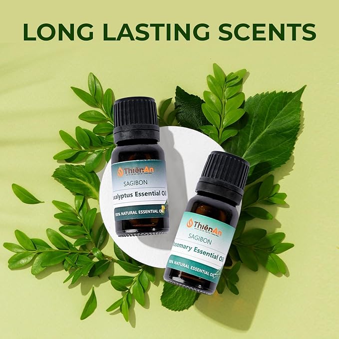 THIEN AN - Car Air Fresheners Set Rosemary and Eucalyptus Scents Natural Car Fragrance Satobon with Car Diffuser (10ml) Car Vent Clips, Refillable Car Air Fresheners