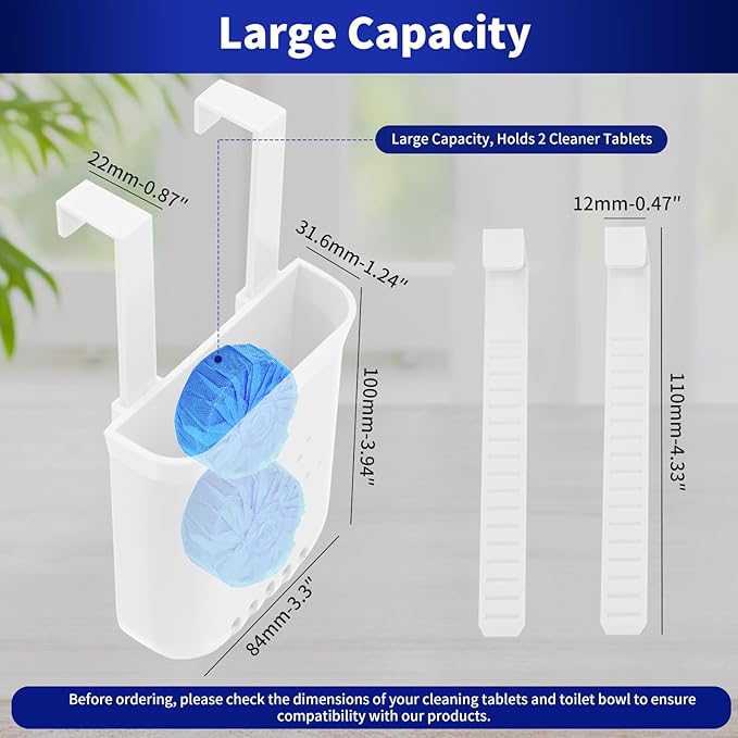 Adjustable Toilet Tank Tablet Holder – Controlled Release Bleach Tablets Dispenser for Toilet Tank, Large Capacity ABS Toilets Tanks Cleaner Tablets Container, Fits Most Water Tanks