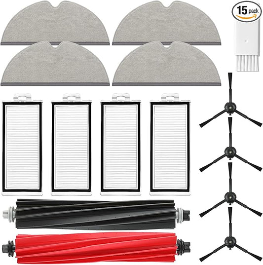 Replacement Parts Compatible with Roborock Q8 Max, Q8 Max+, Q5 Pro, Q5 Pro+ Vacuum, 1 Set DuoRoller Rubber Brushes, 4 HEPA Filters, 4 Mop Pads, 4 Side Brushes, 1 Cleaning Tool Accessories