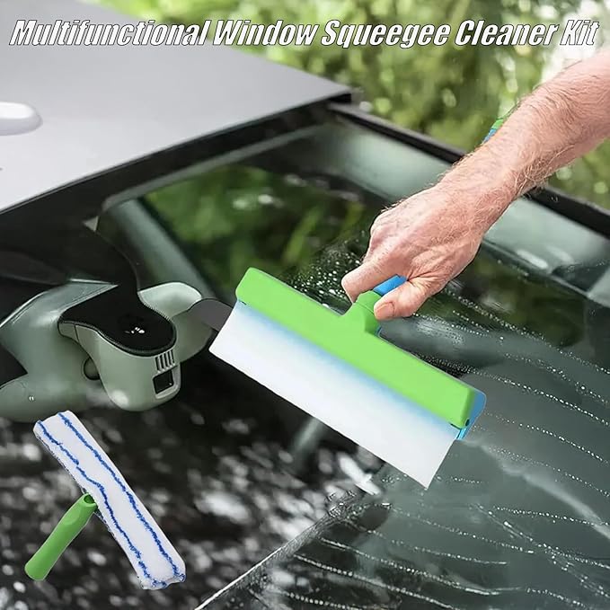 AquaSwipe Window Squeegee, Aqua Swipe Window Cleaner, Recyclable Silicone Window Squeegee Kit with Microfiber Scrubber, Glass Cleaning Tools for Shower Glass Mirror, Car(Blue)