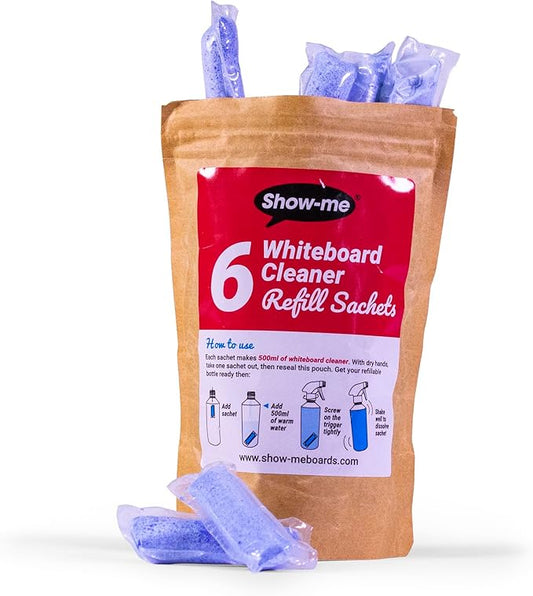 SHOW-ME Pack of 6 Whiteboard Cleaner Sachets makes 500ml per sachet
