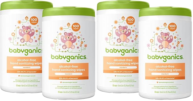 Babyganics Alcohol-Free Hand Sanitizing Wipes,Mandarin,Kills 99.9% of Common Bacteria,Moisturizing,Packaging May Vary,100 Count (Pack of 4)