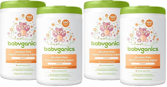 Babyganics Alcohol-Free Hand Sanitizing Wipes,Mandarin,Kills 99.9% of Common Bacteria,Moisturizing,Packaging May Vary,100 Count (Pack of 4)