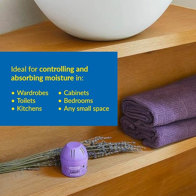 HUMYDRY Moisture Absorber Device, Mini Pack of 12 of 2.6oz, Small Space Dehumidifier and Air Freshener with Lavender Scent, Non Electric Humidity Absorber for Closet Bedroom and Compact Areas