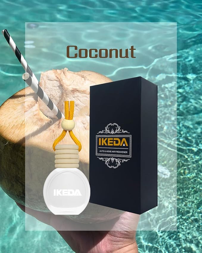Car Air Freshener Hanging, Car Scent with Vent Clip Bottle,45-Days Long Lasting Fragrance,Essential Oil Diffuser,Odor Eliminator for Home Deodorizer (Round, Coconut)