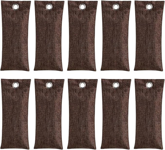 10PCS Activated Bamboo Charcoal Air Purifying Bag, Air Freshener Bag Moisture Absorber for Refrigerator Home Car, Coffee