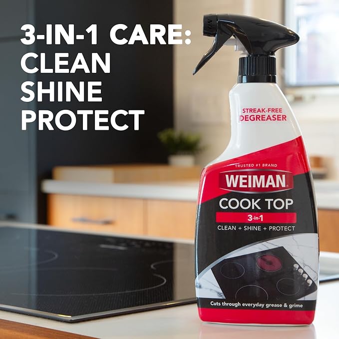 Weiman Daily Cooktop Cleaner with Microfiber Cloth Included for Glass Ceramic and Induction Cook Tops, 22oz