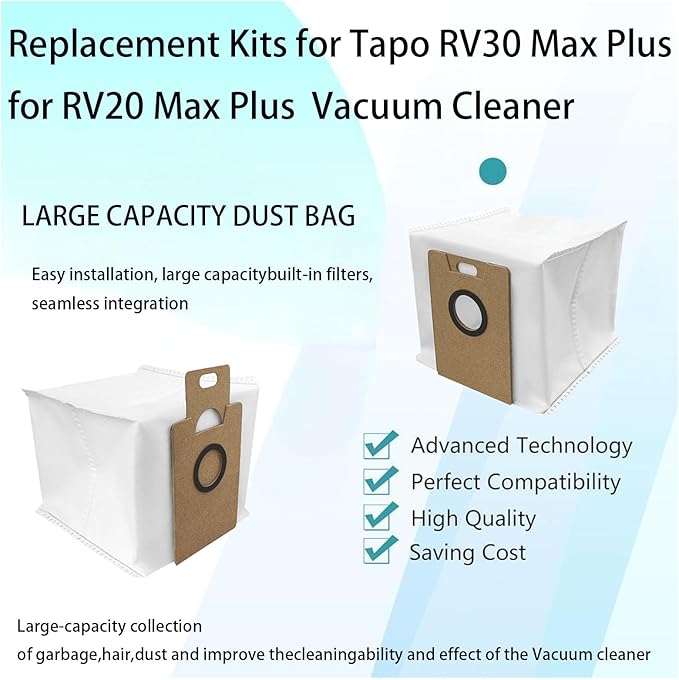 Replacement Tapo Accessory-9 Vacuum Dust Bags, Compatible RV30 Max Plus / RV20 Max Plus, Vacuum Dust Bag, Parts, Accessories