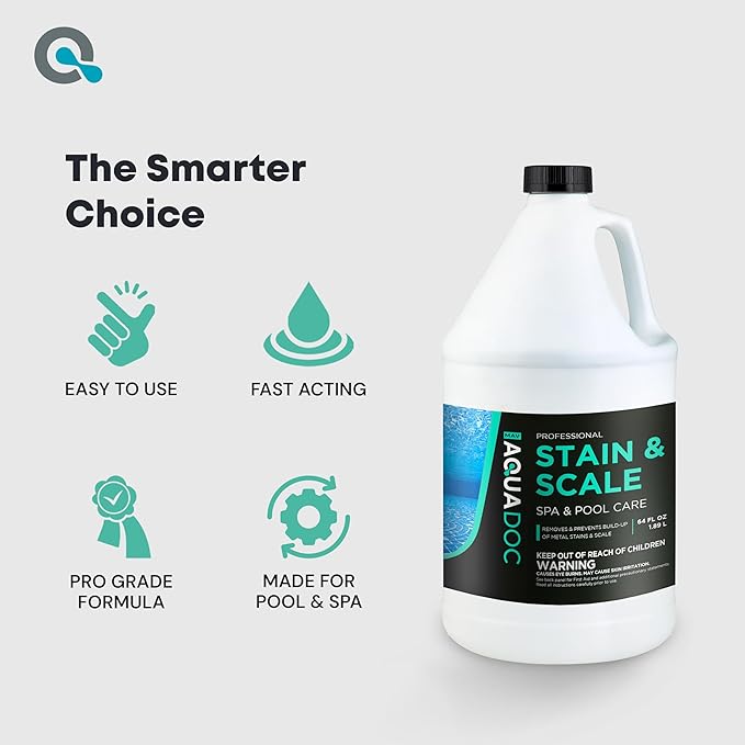 AquaDoc Pool & Spa Stain and Scale Control for Hot Tubs - 64oz - Pool Stain Remover that Helps Prevent & Remove Calcium, Iron, Copper & Rust Buildup - Made in USA