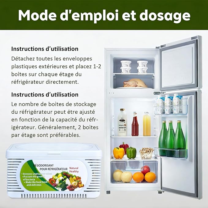 6 Pack Fridge Deodorizer, Refrigerator and Freezer Deodorizer Odor Eliminator Reusable, Unscented Activated Carbon Odor Absorber and Moisture for Freezers, Coolers, Closet and Trash Can