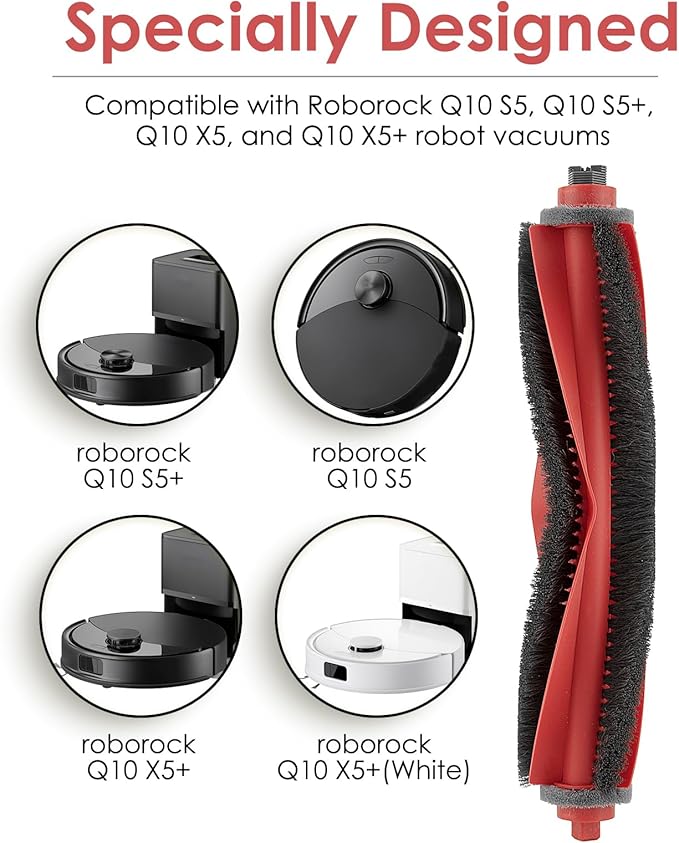 (2 Pack) Q10S5, Q10S5+, Q10X5, Q10X5+ Roller Brushes Compatible with Roborock Q10 S5/ S5+, Q10 X5/ X5+ Robot Vacuum, Main Brush Replacement Roller Brush