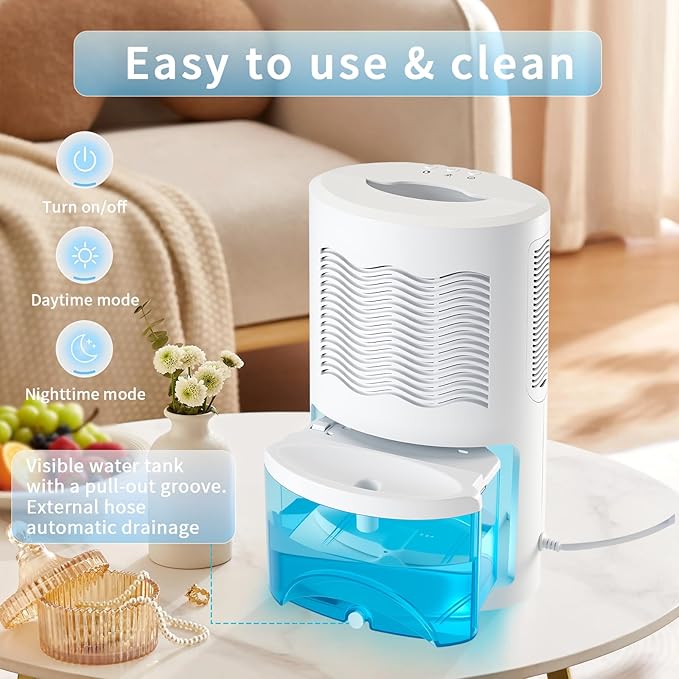 Quiet Small Dehumidifier for Bedroom up to 1000 Sq.Ft, 68 OZ Water Tank, Auto Shut-Off, Portable mini Dehumidifier for Bathroom,Apartment,Closet,rv, Small Spaces with 7 Color LED Lights