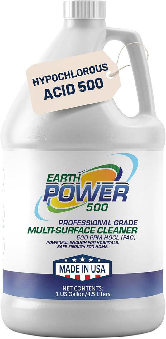 Earth Power Hypochlorous Acid 500 PPM Multipurpose Cleaner – Natural & Non-Toxic – Tile, Refrigerator, Shower, Countertop & Floor Cleaner – Family, Food & Pet Safe Cleaning Supplies – 1 Gallon