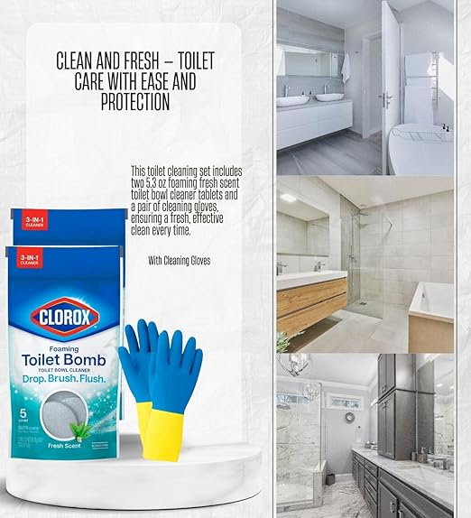 Toilet Bowl Cleaners by Foaming Fresh Scent + Lavender Scent Toilet Cleaner 5.3 oz Tablet Each Bundle with Cleaning Gloves – Easy-to-Use, Bleach-Free Tablets — Gift Set (3 Items)