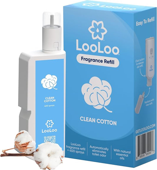 Loo Loo Touch Free Toilet Freshener Refills, Natural Essential Oils ??Toilet Smell Eliminator, Bathroom Deodorizer, Air Freshener Spray for Bathroom, Clean Cotton Fragrance, 2.0 Fl Oz