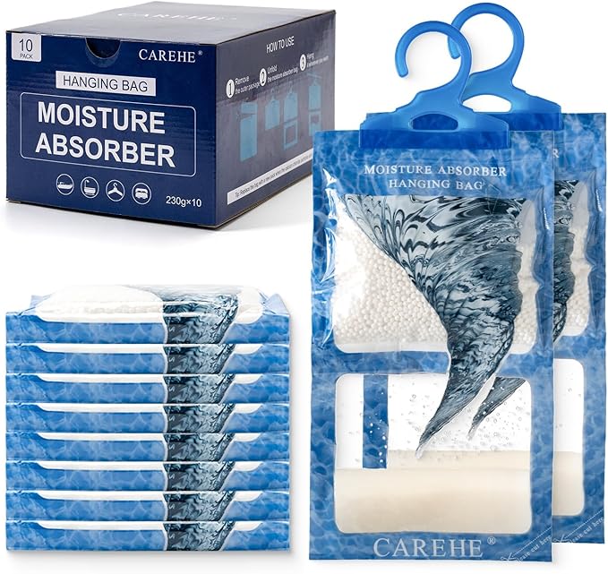 Hanging Moisture Absorbers Bags, Effective Dehumidifiers for Closet, Wardrobe & Bedroom, Absorbs Excess Humidity, Prevents Dampness & Odor, Easy to Use & Long-Lasting Fragrance-Free