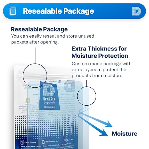 Dry & Dry 5 Gram [50 Packets] Silica Gel Packets Silica Gel Desiccants, Silica Gel Packs - Rechargeable Moisture Absorbers for Food Storage, Electronics, 3D Filament & Safes